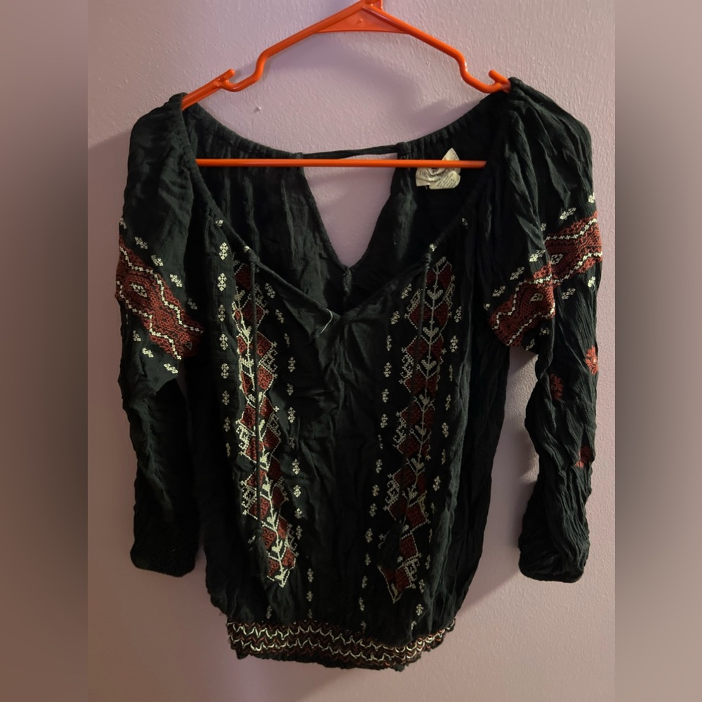 Red and black embroidered Denim & Supply women’s blouse